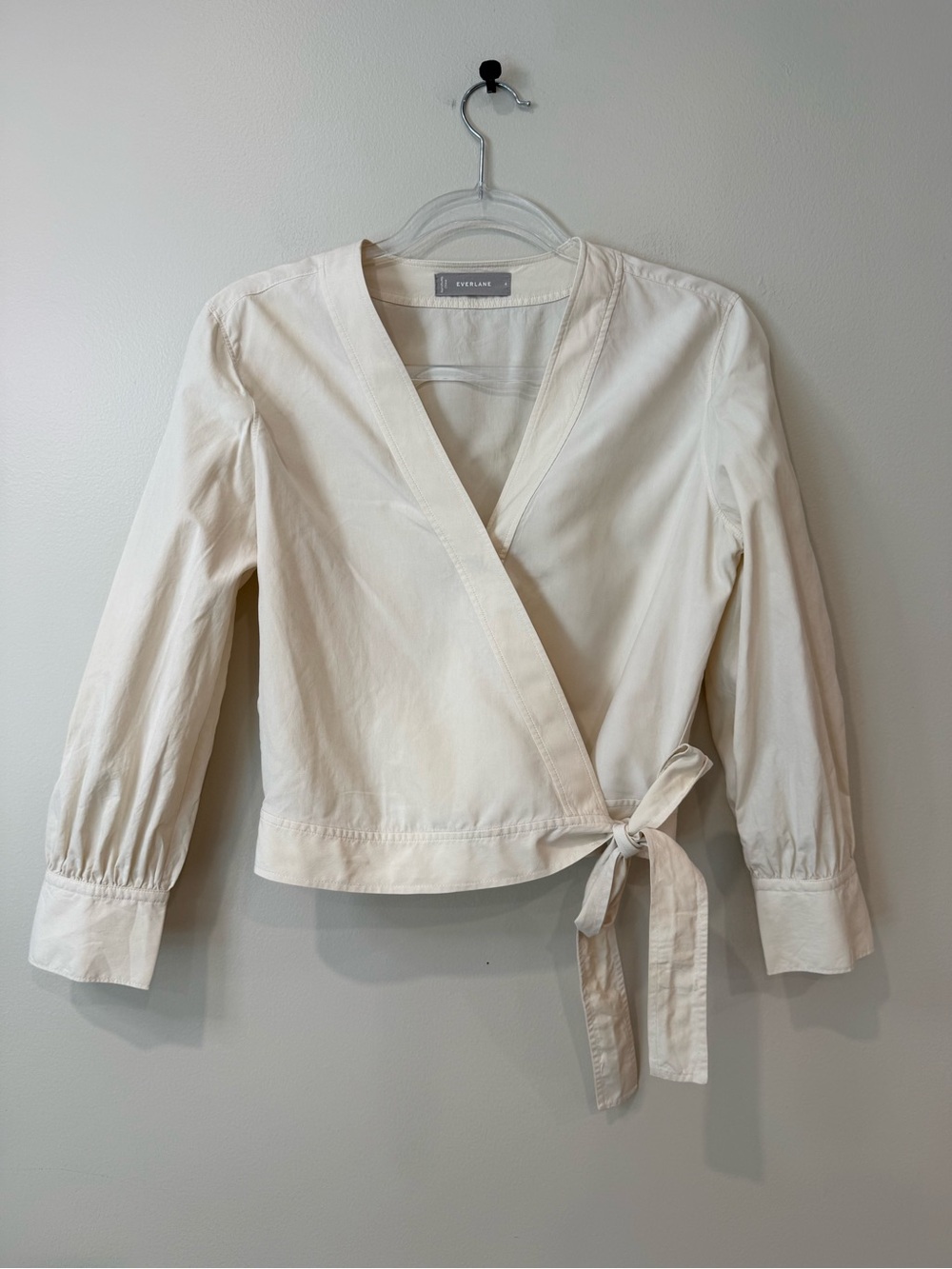 Everlane Off-White Clean Washable Silk Balloon Sleeve Wrap Top Size M/L